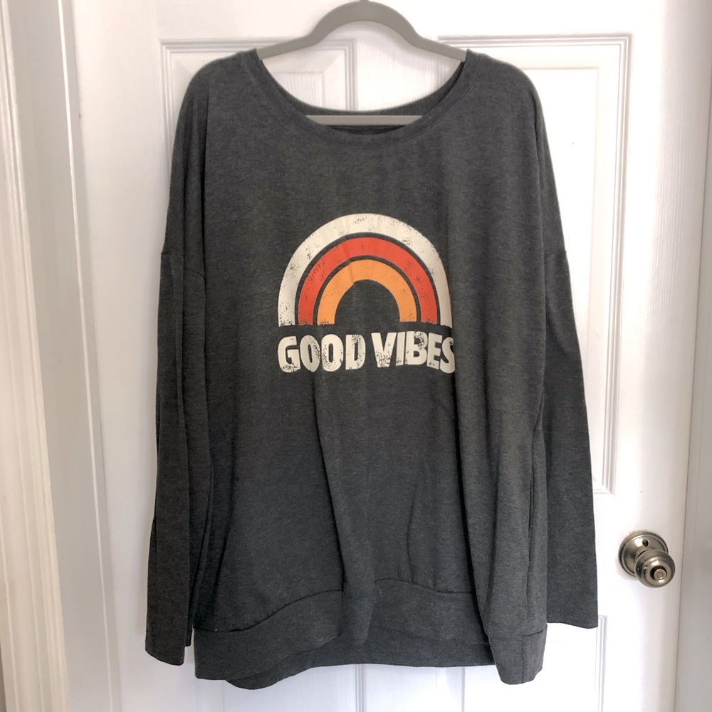 Good Vibes oversized sweat shirt with pockets.